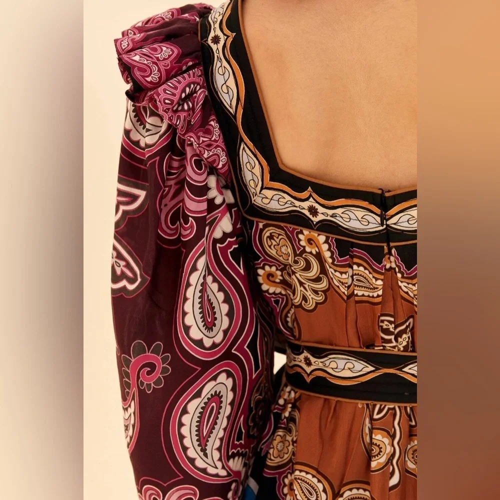 Farm Rio Multicolor Paisley Midi Dress sz XS - Picture 10 of 11
